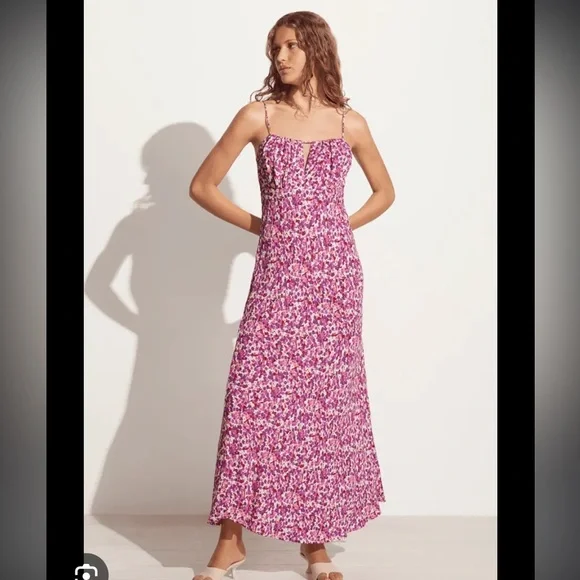faithfull the brand pink dress Faithfull | Marcella Midi Dress Fiori Stripe Palazzo | Women's Midi Dress